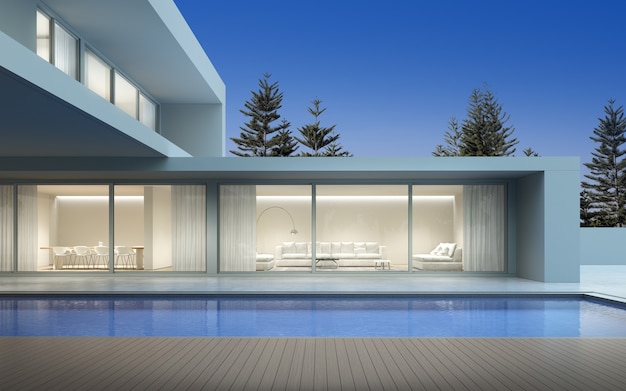 Perspective of modern luxury house with terrace and swimming pool