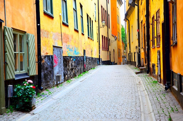 Perspective of old street in Stockholm, Sweden