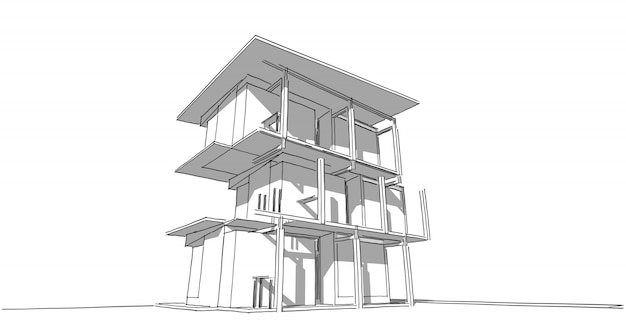 Photo perspective outline architecture building 3d illustration, modern urban architecture