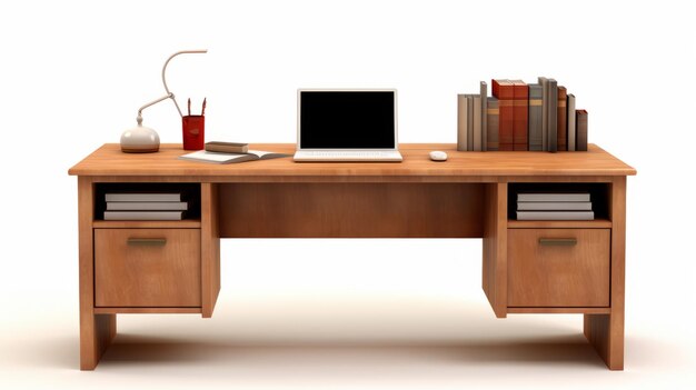 Perspective Rendering Desk With Laptop And Books