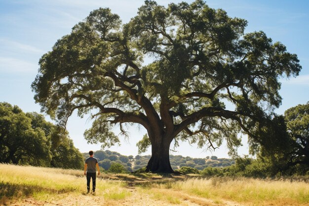 Foto perspective shot of an oak tree at the end of a tunnel of trees