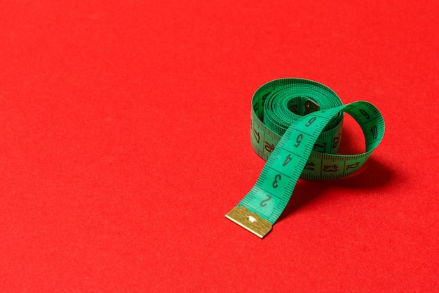 Perspective view of balled measuring tape