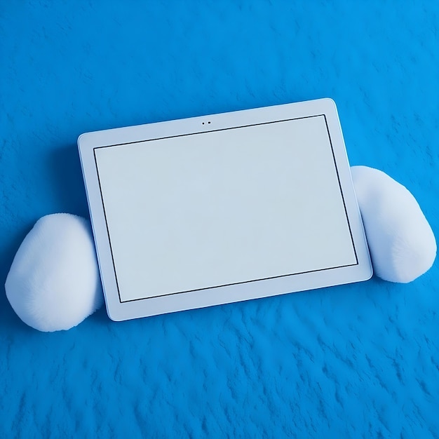 Perspective view on blank white digital tablet screen with space for logo brand or web