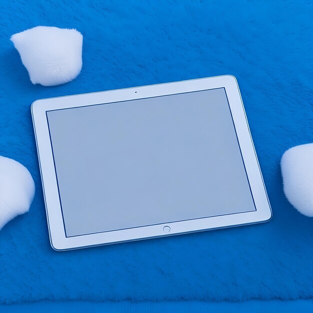 Photo perspective view on blank white digital tablet screen with space for logo brand or web