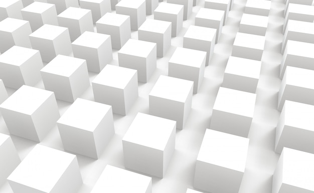 perspective view of modern abstract white square cube box bar stack wall