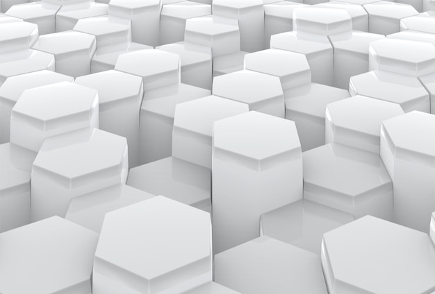 perspective view of random modern white hexagonal shape bars pattern floor background.