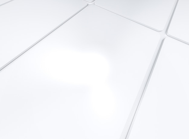 perspective view of white flat rectangular plate on the floor.