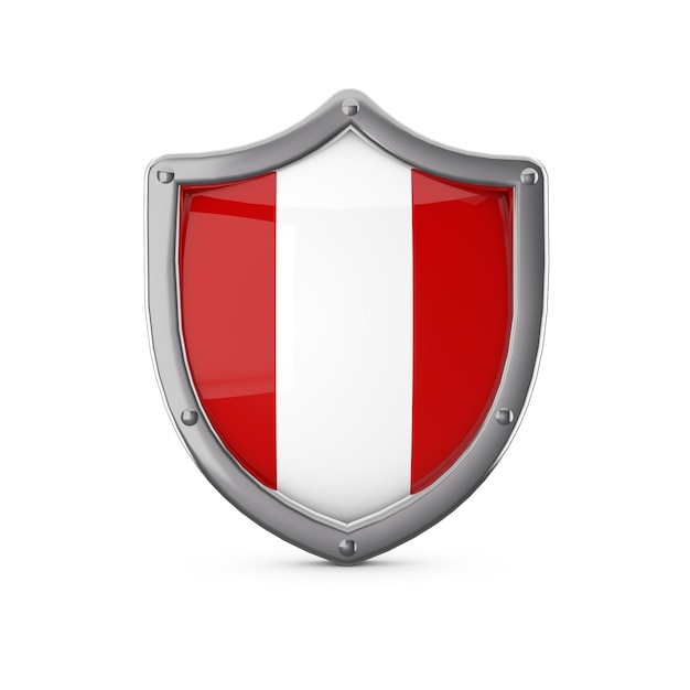 Peru security concept metal shield shape with national flag