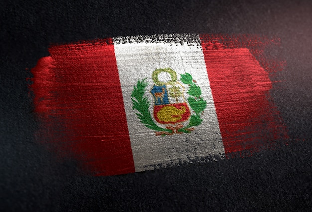 Peru vlag gemaakt van metalen borstel verf op grunge donkere muur