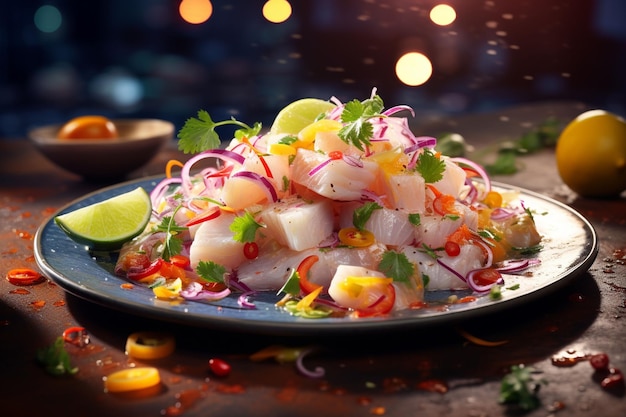 Peruvian ceviche presentation with marinated Generative ai