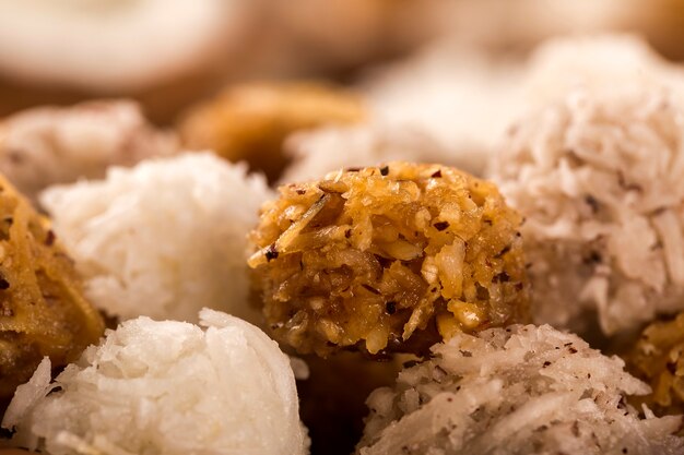 Peruvian cocadas. traditional coconut dessert on wooden background