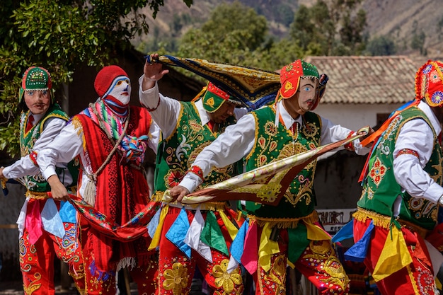 peruvian folkloric dance church of san pedro apostle of andahuaylillas near cusco peru