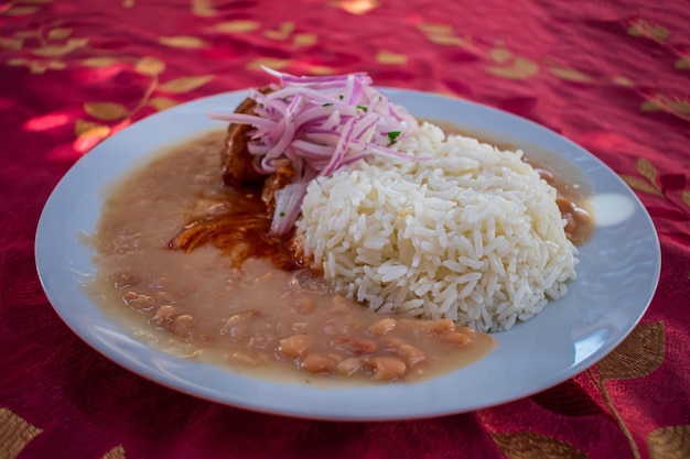 페루 음식 FREJOLES CON SECO DE POLLO, 페루 북부에서 매우 인기 있는 요리의 변형