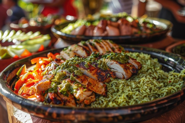 Photo peruvian gourmet buffet featuring traditional dishes like arroz con pollo