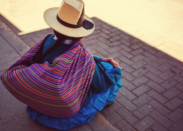 Peruvian people in city street