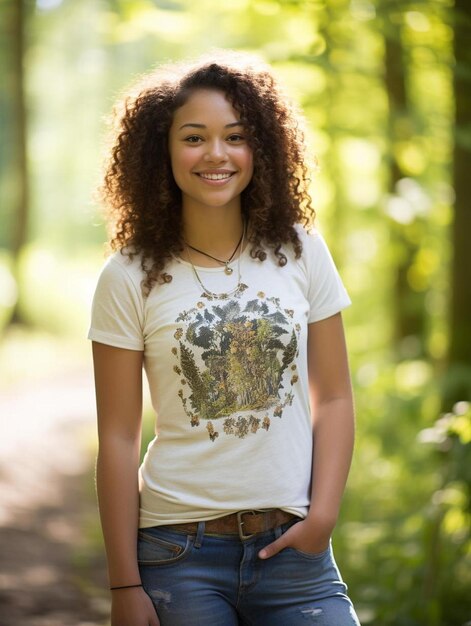 Photo peruvian teenage female curly hair smiling