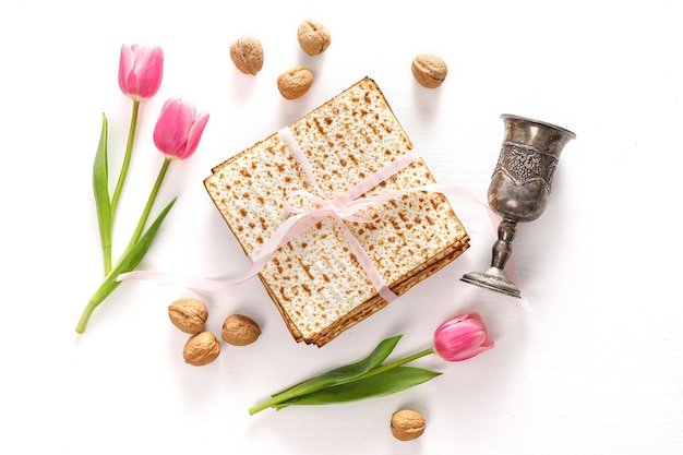 Pesach celebration concept jewish Passover holiday Top View