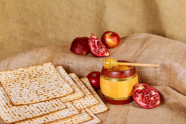 Pesach Still-life with wine and matzoh jewish passover bread