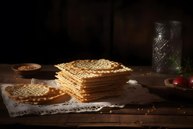 Pesah 축하 개념 유대인 유월절 휴가 Matzo 빵 신경망 AI 생성