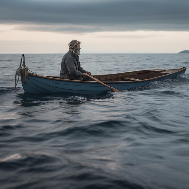 Premium Photo  Pescador en el mar en su bote