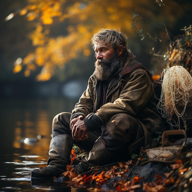 pescador a orillas del rio