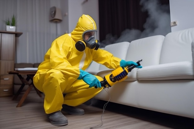 Pesticide controle uniforme kakkerlak verdelger termiet sofa ongedierte insectendoden Generatieve AI