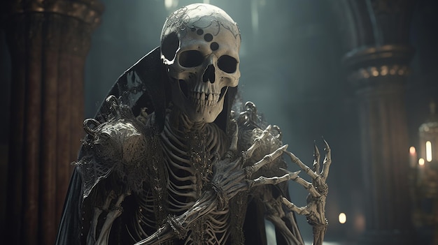 Pestilent skeleton priest digital art illustration Generative AI
