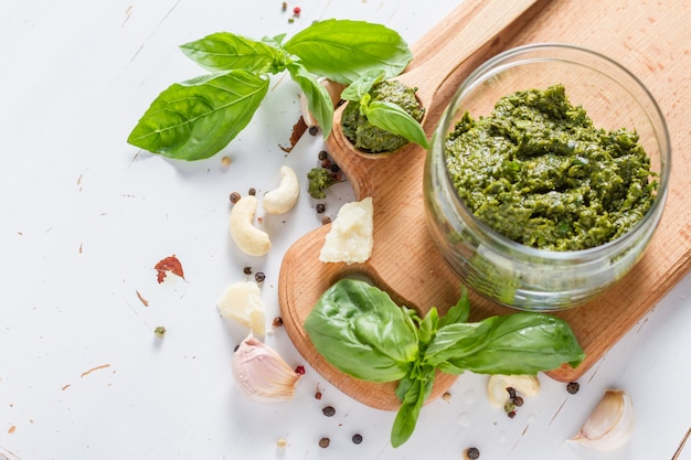 Pesto sause and ingredients 