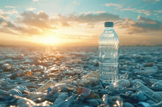 PET bottle on plastic background symbolizes global warming and environment