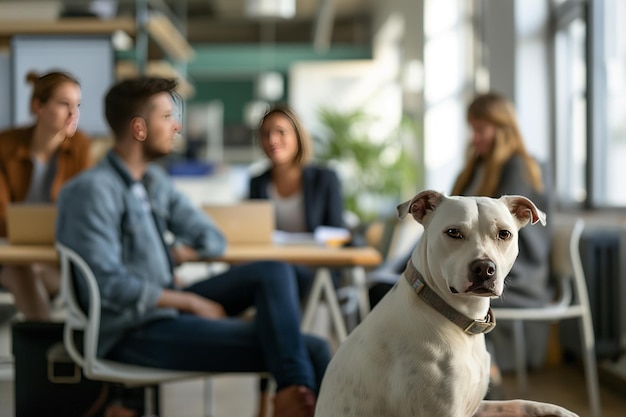 A pet dog in a business environment