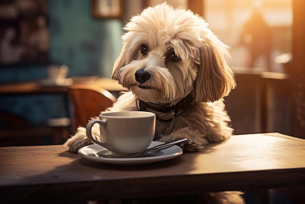 pet dog drink morning coffee cup