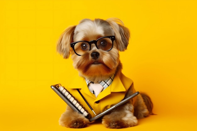 Pet dog finance business animal yellow puppy humor financial funny background Generative AI