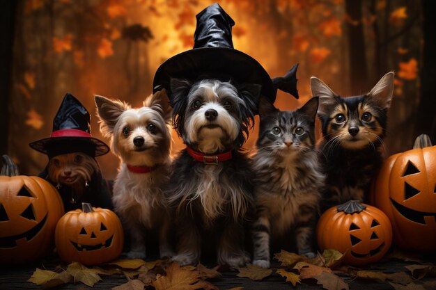 Pet Dogs in Whimsical Halloween Costumes Created with Generative AI