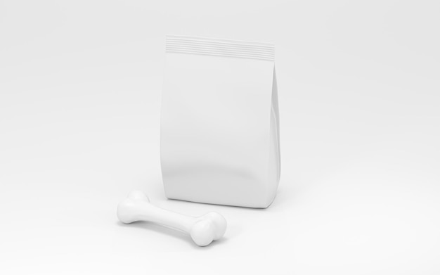 Photo pet food and empty branding food bag 3d rendering