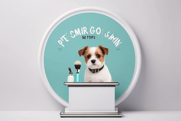 Photo pet grooming salon pet care tips signage mockup with blank white empty space for placing your design