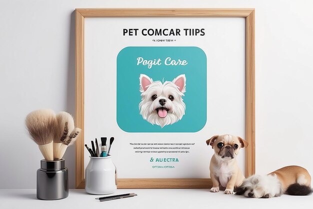 Pet Grooming Salon Pet Care Tips Signage Mockup with blank white empty space for placing your design