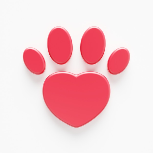 Photo pet paw in shape of heart symbol in 3d rendering isolated on white background