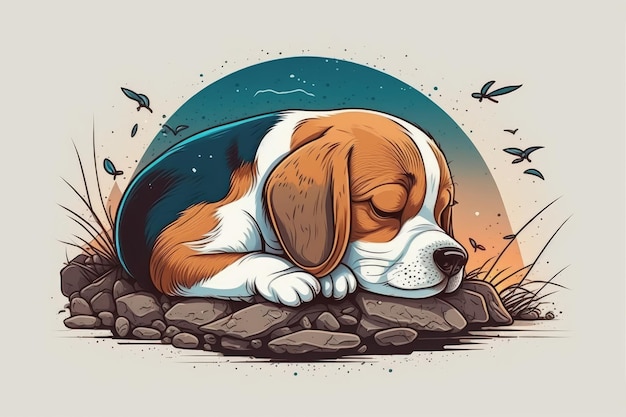 Pet a sleeping beagle puppy a lovely dog