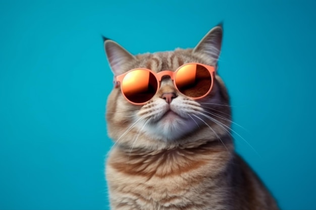 ペット サングラス ポートレート ファッション カラフル 面白い ネオン 動物 猫 かわいい 生成 AI