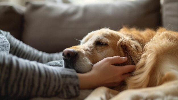 Pet Therapy Woman hugging adorable golden retriever