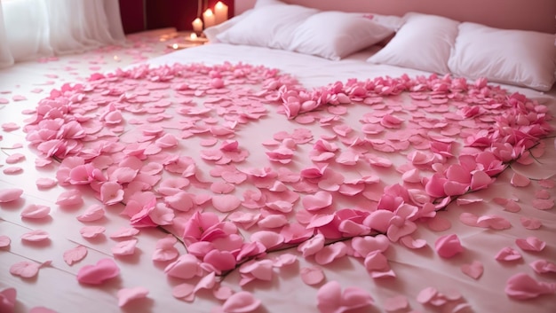 Foto cuore di petali che crea sogni romantici su un letto di fiori