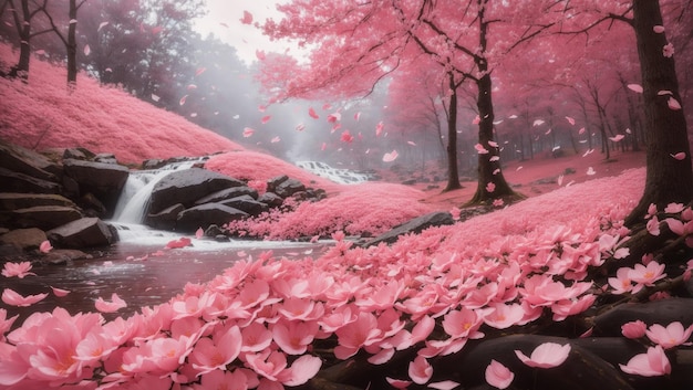 바람에 흔들리는 꽃잎 떨어지는 분홍빛 꽃의 심포니