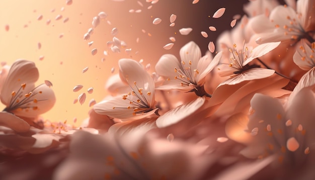 Petals of cherry blossom blown by the wind Sakura flowers Generative AI