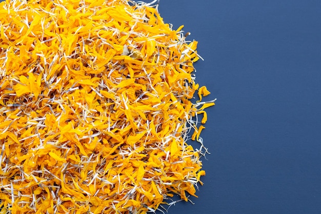 Petals of dried marigold flowers