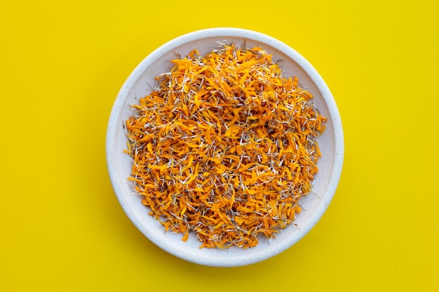 Petals of dried marigold flowers