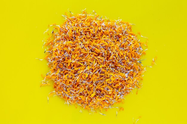 Petals of dried marigold flowers