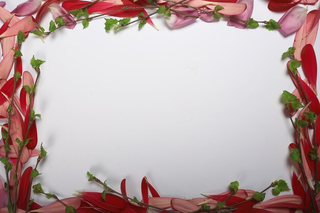 petals flowers frame / petals of red flowers on a white background isolated