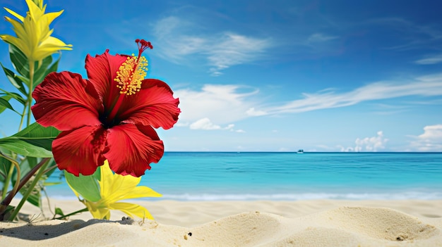 Photo petals red yellow hibiscus palm border