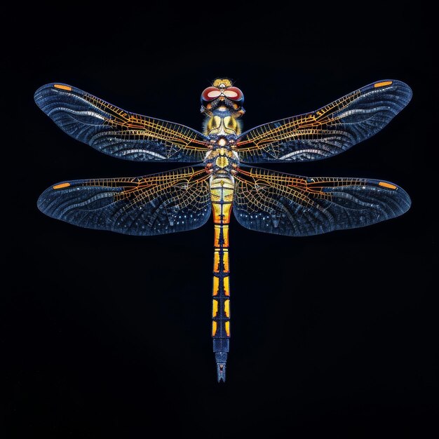 Photo a petaltails dragonfly on dark background top view