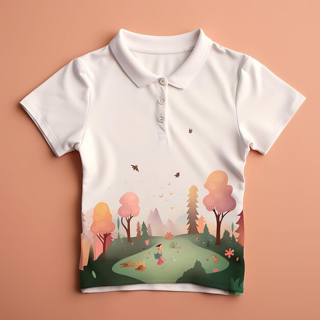 Peter Pan Collar T Shirt With Whimsical Illustrations Pastel Clean Blank White Photoshoot Tee